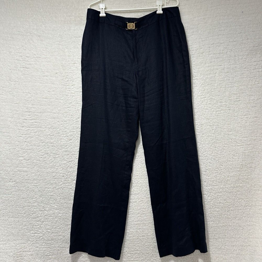Chaps Women's Navy Blue BARBADOS 100% Linen Pants‎ Size 14